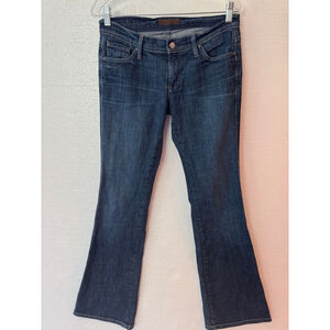 James Cured by Seun Low Rise Y2K Dark Blue Boot Cut Jeans Size 28 Red Stitching